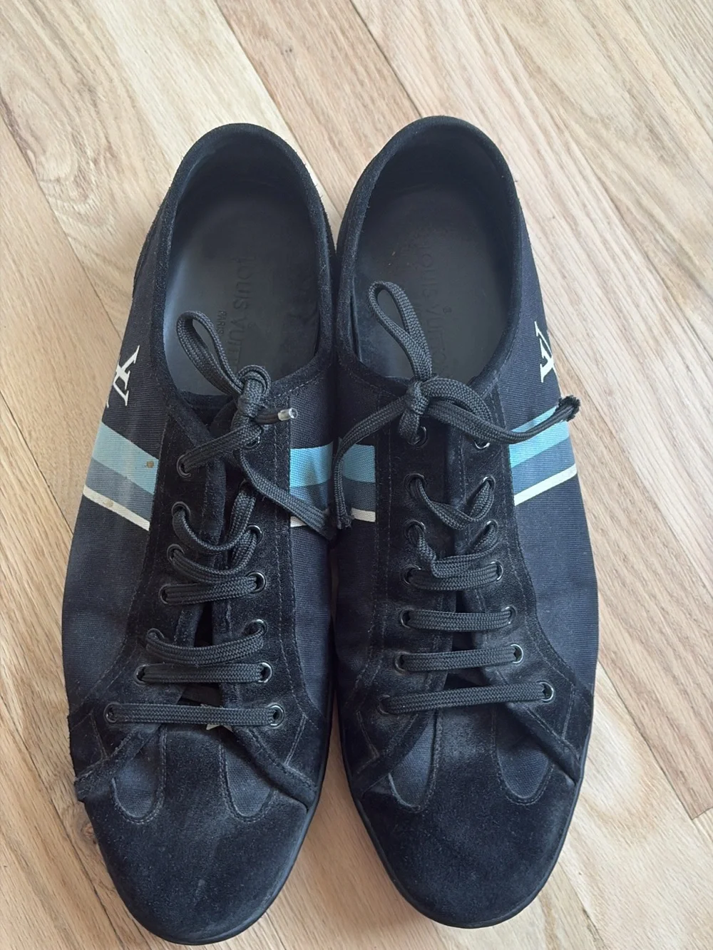 Louis Vuitton Black Sneakers with Blue Stripe